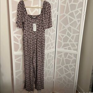 Boden Pink and Black Floral Jumpsuit